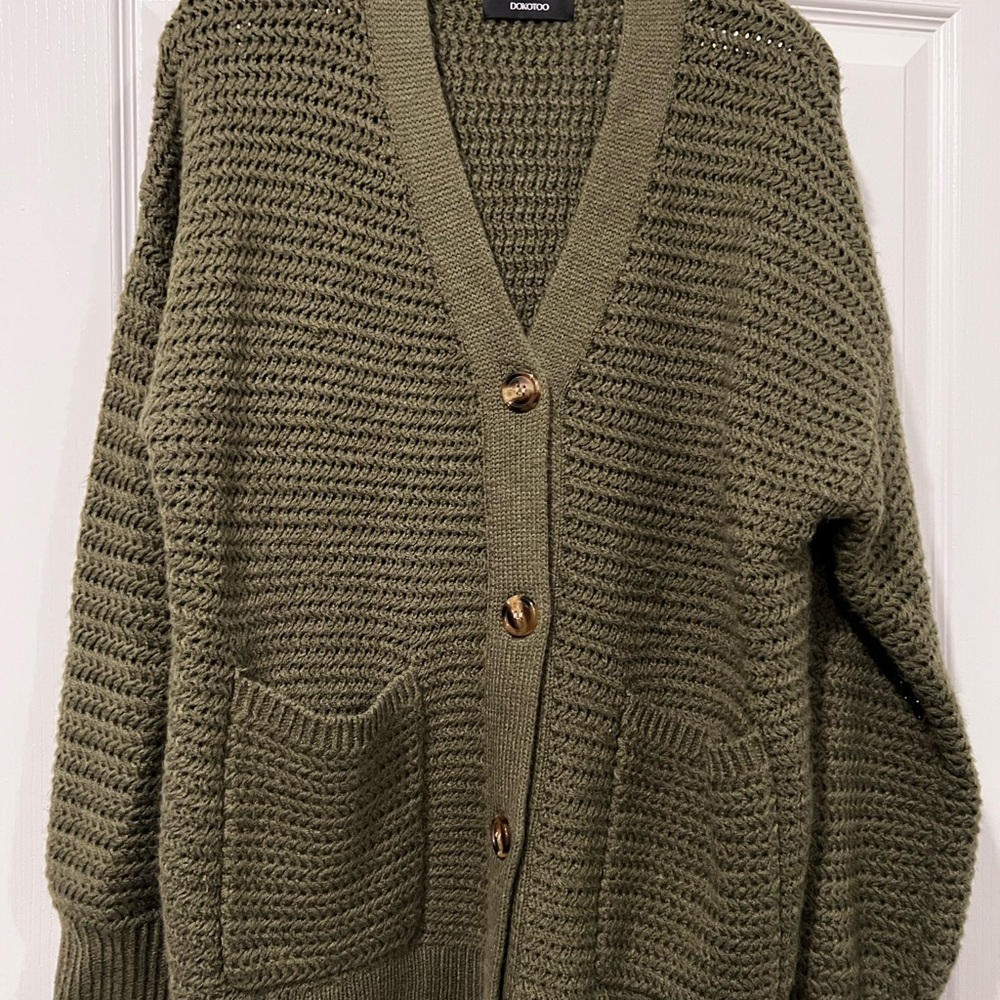 Olive Green Chunky Knit Button Cardigan